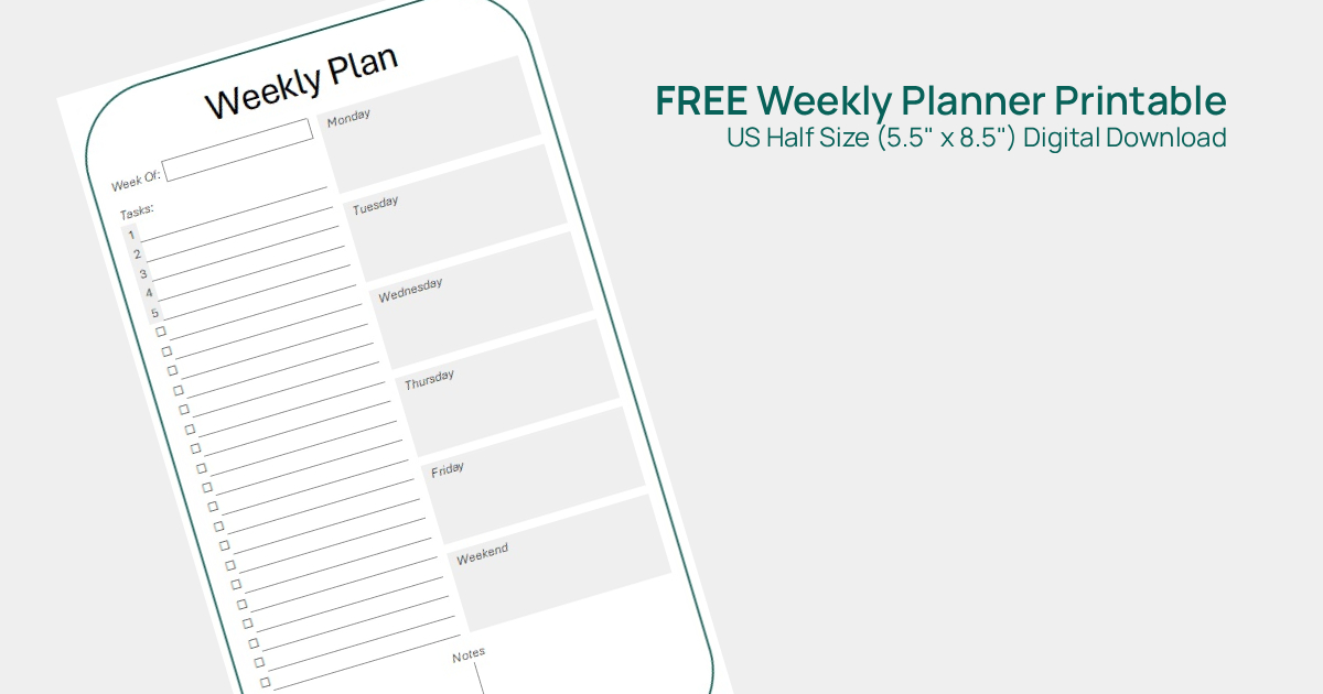 Free Weekly Planner US Letter Half Size